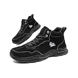 Men's Casual Fashion Sneakers Ankle Boots Waterproof Nonslip Slip-on Walking Sports Shoes Breathable High Sneakers Hiking Running Shoes (Black,6)