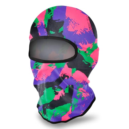 LONGKING Cagoule de Ski pour Homme et Femme - Protection UV - Coupe pour Moto, Snowboard - pour Cyclisme, Sports de Plein Air,Camouflage Violet