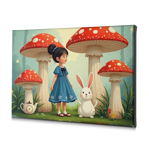 Tableau salle de bain fille en robe bleue motif poétique 30x40