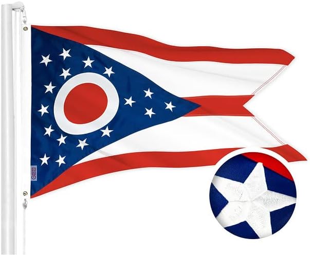 G128 Ohio State Flag | 3x5 Ft | ToughWeave Series Embroidered 300D Polyester | Embroidered Design, Indoor/Outdoor, Brass Grommets