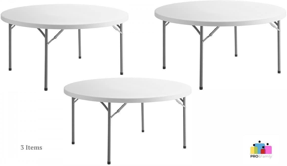 3 Pack! 60 in. White Round Folding Table Round Tables for Parties Plastic Circle Table Outdoor Round Folding Table Foldable Round Table Portable Bar Table for Party Folding Desk Round Fold Up Table