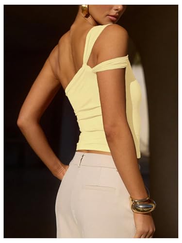 Milumia Women's One Shoulder Asymmetrical Tank Top Y2k Sleeveless Slim Fit Going Out Tops4