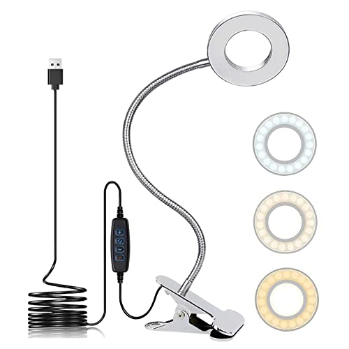 Image of KNAMKY USB LED Clip-on Desk Lamp, Reading Light, 3 Light Modes & 10 Dimmable Brightness, Eye Care, Book Lamp, Bedside Lamp with Flexible Neck, Adjustable, Perfect for Learning and