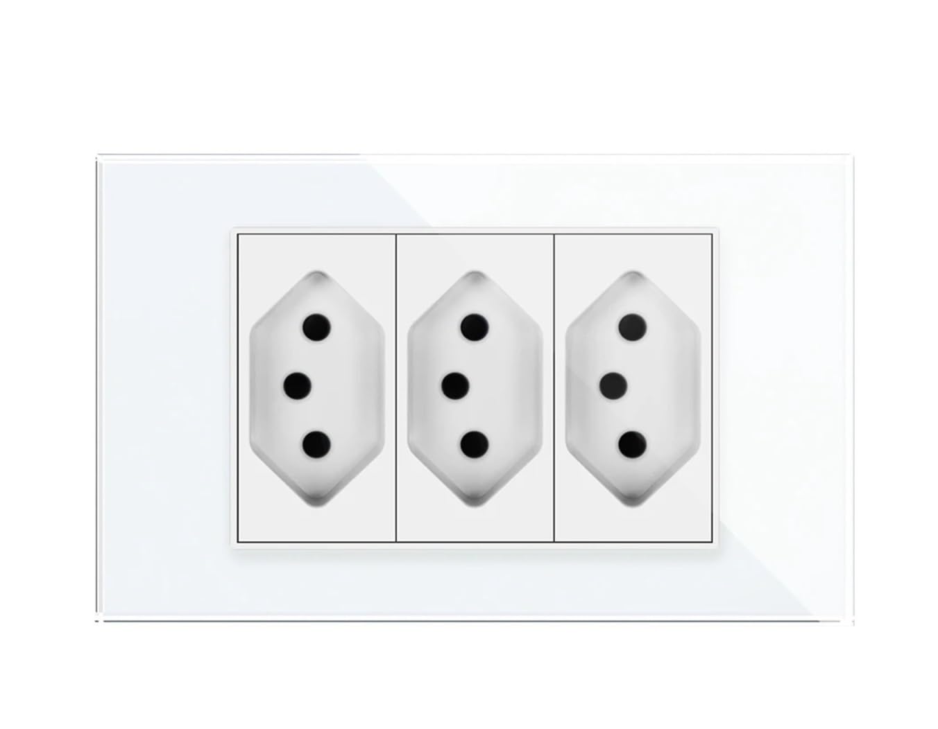 Standard Socket, 120mm*72mm Crystal Glass Panel,White/Black,AC 110V~250V, 3gangs 3 Pins Hole 10A Power Wall Outlet(White)