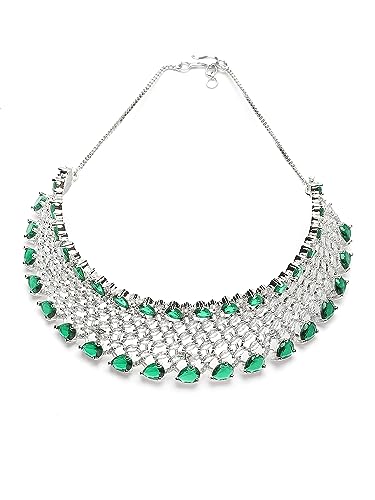 Image of Karatcart Silver Tone Green American Diamond Studded Necklace Set for Women