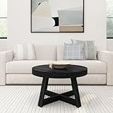 Plank+Beam Classic Round Coffee Table, 30 Inch Farmhouse Coffee Table, Mini Center Tables for Small Spaces, Small Living Space Tea Table, Black Wirebrush