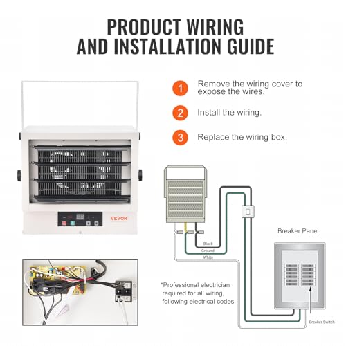 Image of VEVOR Electric Garage Heater, 7500 Watt Digital Fan Forced Wall Ceiling Mount Shop Heater, Remote Control, Overheat Protection, Hardwired Heater with 9 Hour Timer, ETL Listed
