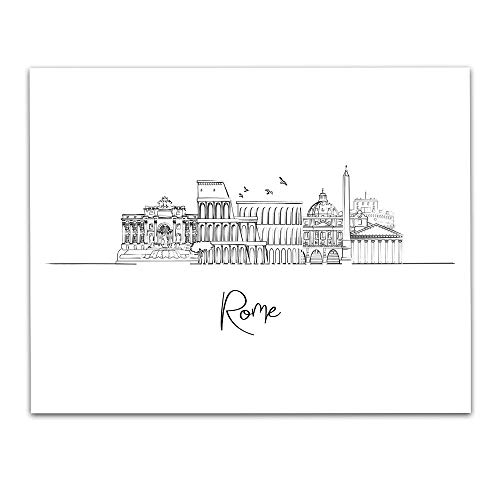 Rome, Italy Capital City Skyline Landscape - Europe Travel Adventures & Bucket List Vacation Cityscape Wall Art Decor - Unframed 11 X 14 Black & White Print - Anniversary Travel Gift Ideas #TOP17