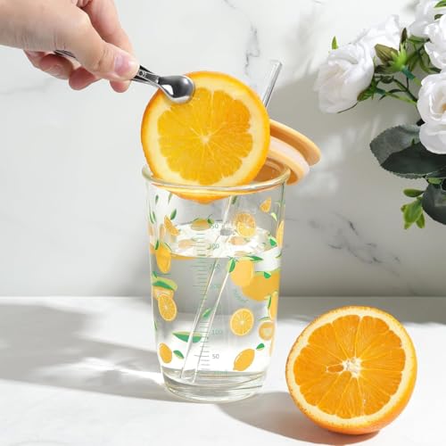 Image of Coffee Mug with Straw & Lid - Multipurpose Mason Jar Style Can Sipper for Green Tea, Milk, Juice, Smoothies & More - Reusable Drinking Cup for Home & Office (Printed Fruit Bottle 2)