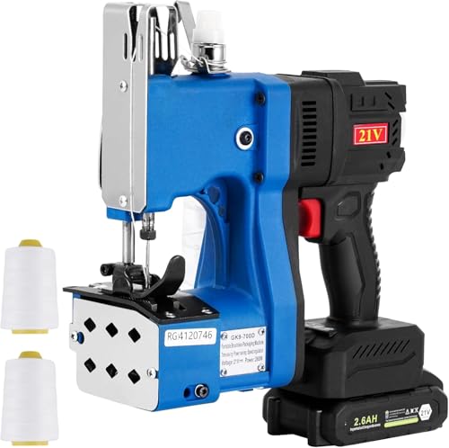 MXBAOHENG Upgraded Cordless Adjustable Speed Bag Stitcher Machine 21 V Bag Closer Closing Machine with 3 Rolls of Thread for Rice/Sack/Woven/Paper/Plastic Bags GK700D (1 Battery)