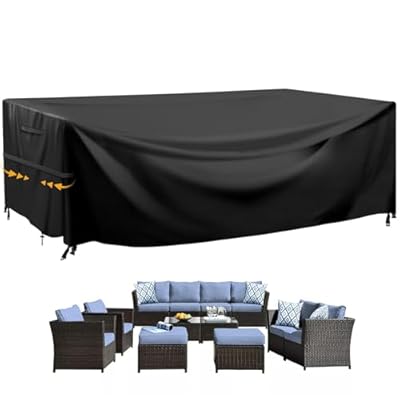 GARPROVM Patio Furniture Cover For Table and Chairs, Extra Large Outdoor Furniture Set Cover 420D Waterproof, Weatherproof Outdoor Seating Set Covers Anti-UV -110''x71''x36'' Black