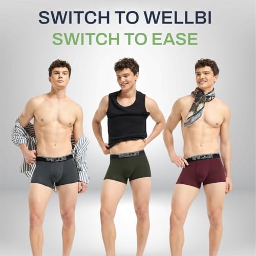 Image of Wellbi Mens Bamboo-Cotton Solid Trunks | 3x Softer Than Cotton | Breathable | Moisture-Wicking | 5x Odour Control | 4-Way Stretch | No Ride-Up Underwear