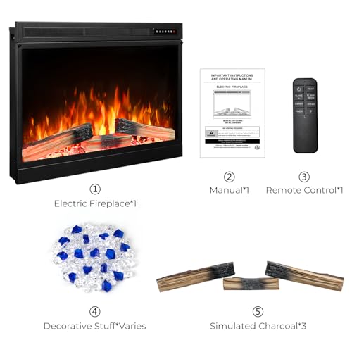 Image of R.W.FLAME 39 inch Electric Fireplace Insert, Adjustable 5 Flame Colors, Fireplace Heater 750W /1500W, 13 Log Colors, Remote Control, Timer (39 inchX27 inch)