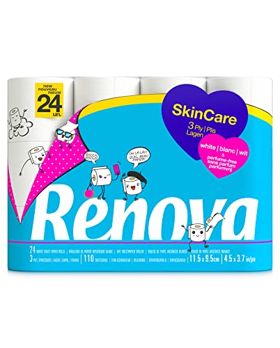 RENOVA SkinCare Papier hygiénique 3 plis blancs, 24 rouleaux