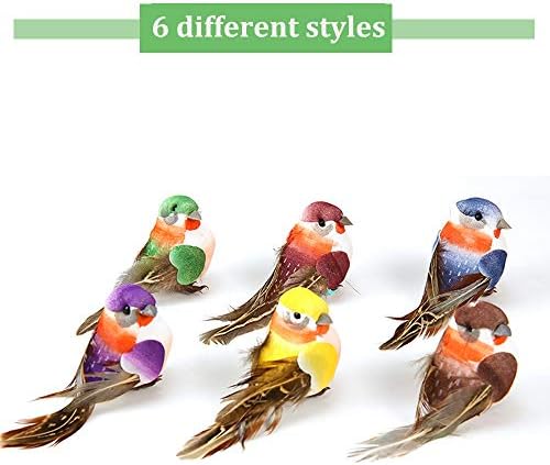 CreepyParty Artificial Birds on Clips Decorative Little Birds Feather Foam Birds Christmas Tree Decoration Craft Bird Ornaments Colorful (12 Pieces)