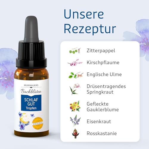 Murnauers Bachblüten Schlaf Gut Tropfen 20 ml | Ruhe und Entspannung | Mit Original Bachblüten nach Edward Bach aus England