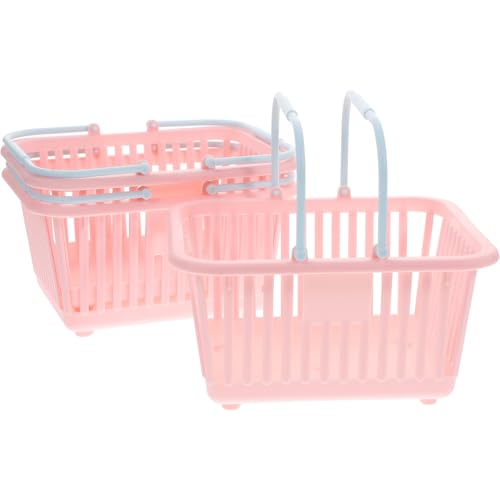 Cesta pequeña de plástico rosa con asas pack de 3 organizadores compactos de hogar 2