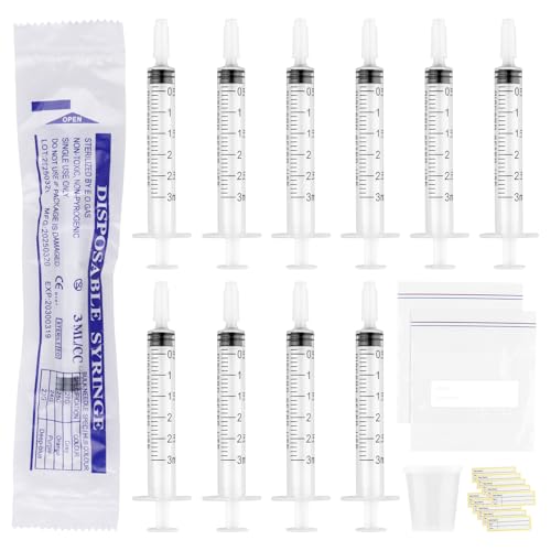 Kolostrum-Spritzen mit Kappen 3 ml 20 Stück mit 30 ml Messbecher 2 Aufbewahrungsbeutel und 20 Aufkleber zum Nachfüllen Messen von Flüssigkeiten wissenschaftliche Labors (20PCS 3ml)