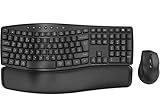 SABLUTE Ergonomic Wireless Keyboard and Mouse Combo, Quiet 30dB Full-Size Wave Keyboard with Soft Palm Rest, Windows & Mac Compatible, Office and Home Office Set – Black