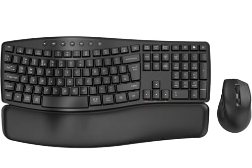 SABLUTE Ergonomic Wireless Keyboard and Mouse Combo, Quiet 30dB Full-Size Wave Keyboard with Soft Palm Rest, Windows & Mac Compatible, Office and Home Office Set – Black