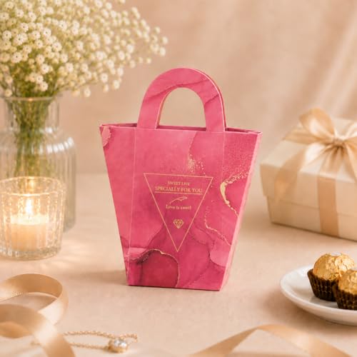 Image of SATYAM KRAFT Pack of 40 Decorative Paper Gift Boxes with Handle | Premium Return Gift Box for Chocolates, Hampers, Party Favors, Wedding & Festive Gifting (Pink)