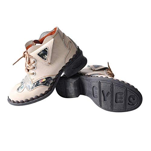 TMA EYES Women's leather printed patchwork ankle boots lace-up fashion shoes