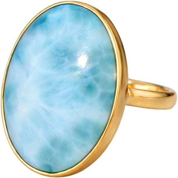 Blue Larimar Stone Ring 925 Sterling Silver Yellow Gold Plated Ring Handmade Statement Boho Rings Gift Jewelry