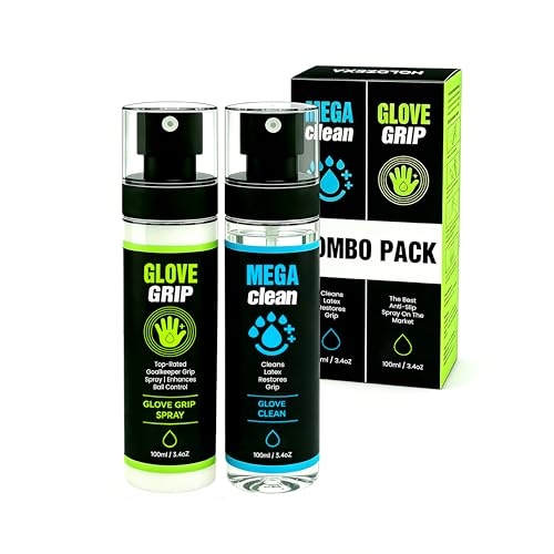 HOLDZEXA Goalkeeper Glove Grip Spray and Cleaner Set, 2-Step Latex Care Bundle with Wide-Spray Pumps for Soccer Training and Match Day, 100 ml Each, 200 ml Total
