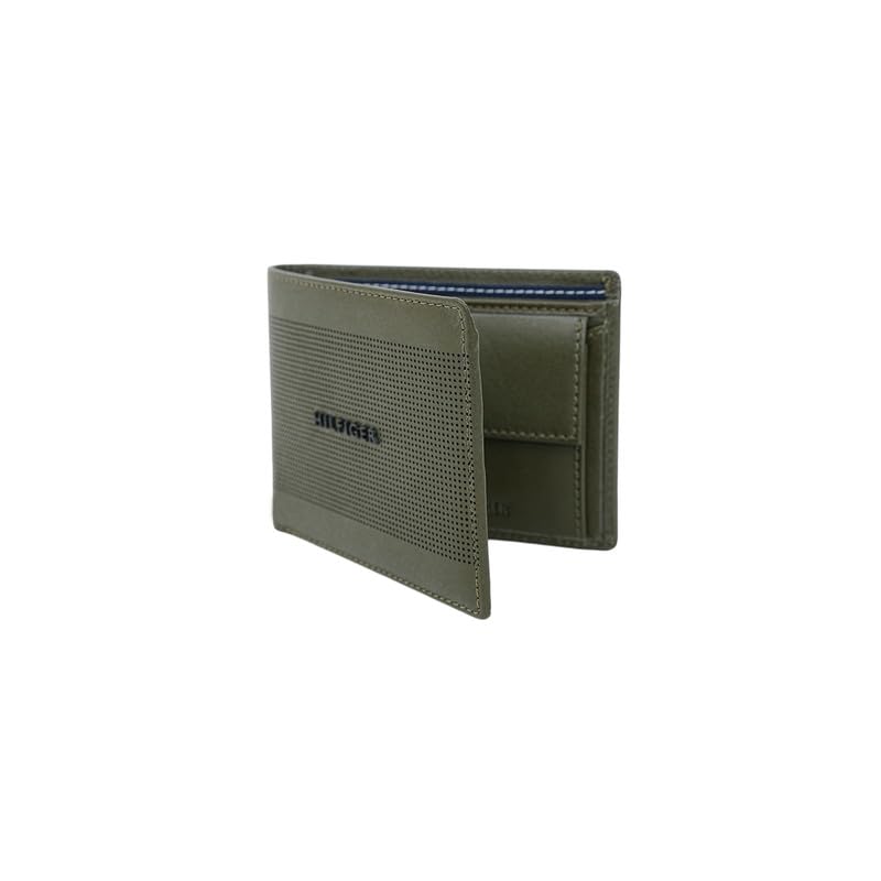 Image of Tommy Hilfiger Men's Benin Global Coin Wallet - Olive | Laser-Etched Leather | Compact Design| Purse for Men | Ideal for Gifting