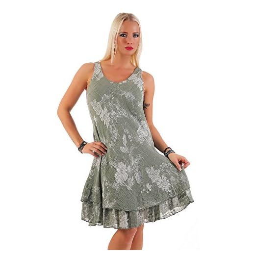 Zarmexx Sommerkleid Knielang doppellagig Baumwolle Kleid Strandkleid V-Ausschnitt floraler All-Over Prin