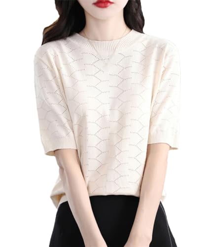 T-shirt d'été en coton pour femmes pull manches courtes ample et léger