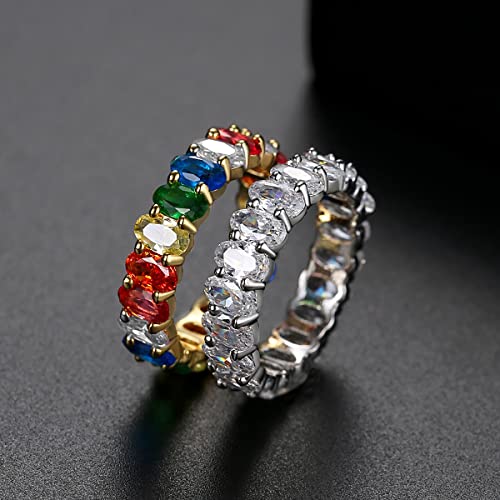 Colorful Oval Moissanite Eternity Band in 14K Gold, Rainbow Wedding Ring for Women, Gift for Engagement, Size 6-94
