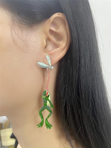 Creative Acrylic Frog Dangle Earrings for Women Lightweight Cute Summer Green Animal Eatting Insect Statement Drop Dangling Earrings Exaggerated Fun Halloween Theme Party Jewelry (Pest)3