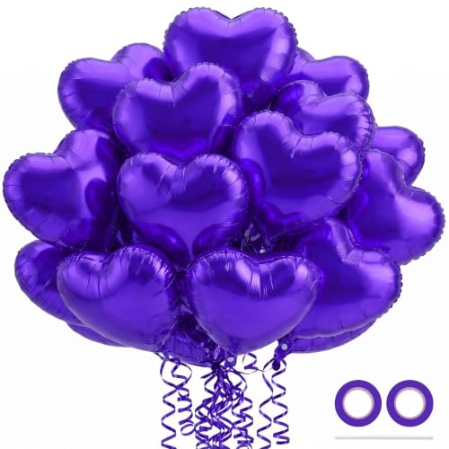 Image of 36 Pcs Purple Heart Balloons,18 Inch Heart Foil Balloons Valentine Balloon for Wedding Engagement Party Valentine Day Decorations