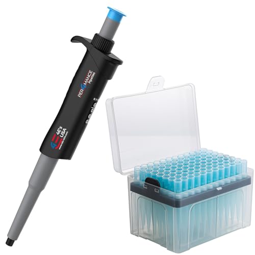 PER4MANCE Pipette with 1000µL Tips 96 Pieces Racked Pipette Tip, 100-1000µL ISO Calibrated Adjustable Single Channel Pipettes