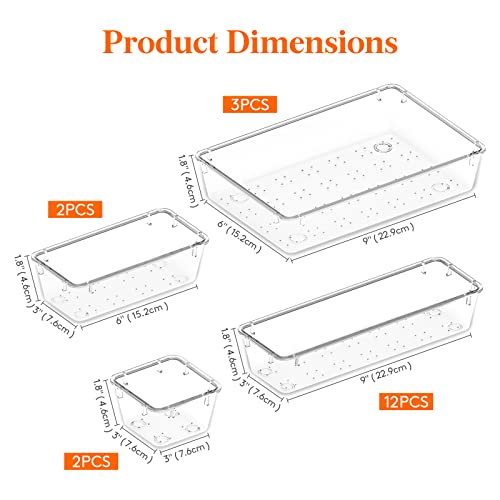 Lifewit 19Pcs Office Drawer Organizer Set, Desk/Bathroom/Kitchen/Makeup Organization And Storage Accessories, 4-Size Plastic Clear Storage Bins Trays For Bedroom, Vanity Gadgets Utensils #TOP1