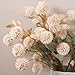 Beige Fake Flowers Silk 10 Stems With Eucalyptus, Faux Flowers For Vase, Artificial Mums Long Stem, Mini Faux Mums Flower Bulk, Tan Nude Cream Neutral Floral, Chrysanthemum Pom Pom Floral Arrangements