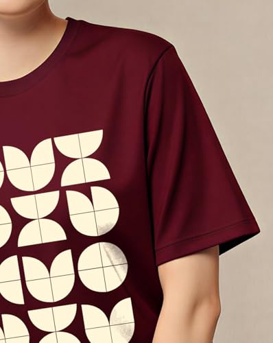 Image of Women's Typography Round Neck Cotton-Blend T-Shirts, Oversized Drop Shoulder Boho Style T-Shirt