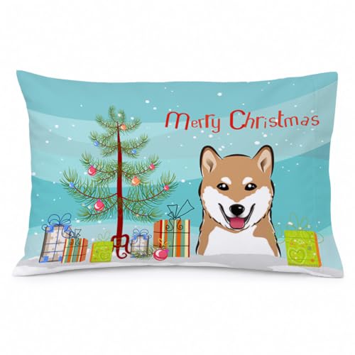 Caroline's Treasures BB1597PILLOWCASE Christmas Tree and Shiba Inu Fabric Standard Pillowcase Lightweight Super Soft Easy Care Decorative Artwork Pillowcase, Standard