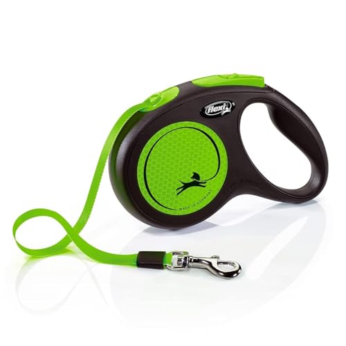 flexi® Neon S Gurt 5 m schwarz/neon-grün, Roll-Leine für Hunde bis 15 kg