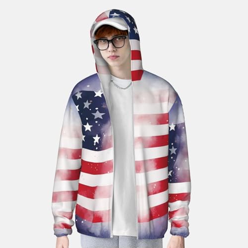 Men's Sun Protection Shirts American Flag and Stars Long Sleeve Sun Shirt for Fishing Running Hiking Swim3