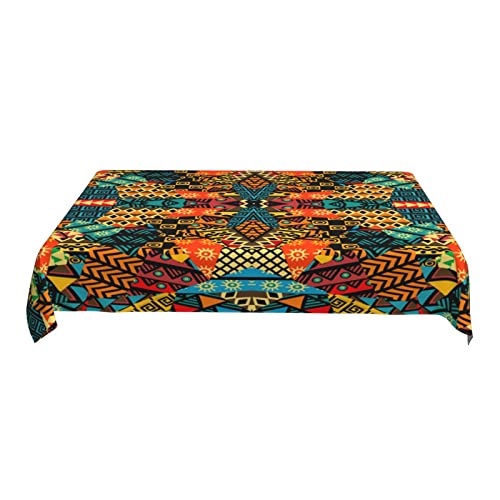 Indoor Outdoor Rectangle Print Tablecloth,Colored Ethnic Patchwork Mosaic With African Motifs,Dust-Proof Wrinkle Resistant Washable Table For Christmas Camping Banquet Dining Tablecloths 60"X90" #TOP3