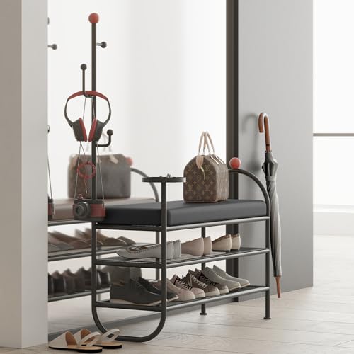 Banc à chaussures blanc avec rangement et coussin d'entrée - 8