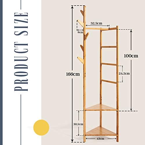Hododou Coat Stand Upgrade Version 4 in 1 Bamboo Coat Stand Versatile Corner Coat Tree Storage Shelf with 2 Storage Rack and 1 Hanging Rail and 1 Trousers Rack for Hallway Living Room Bedroom 166cm