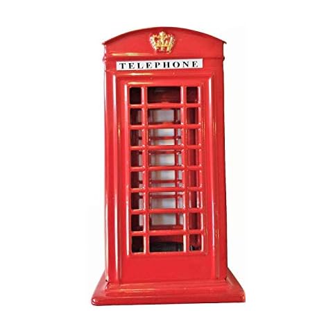 Red Telephone Box Money Box - Small / Metal with Plastic Parts / British Phone Booth Piggy Bank / United Kingdom Coin Saver / Savings Storage / Souvenir from London England for Children and Adults Cover