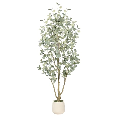 PHYTREE 6FT Faux Eucalyptus Tree with White Exquisite Planter