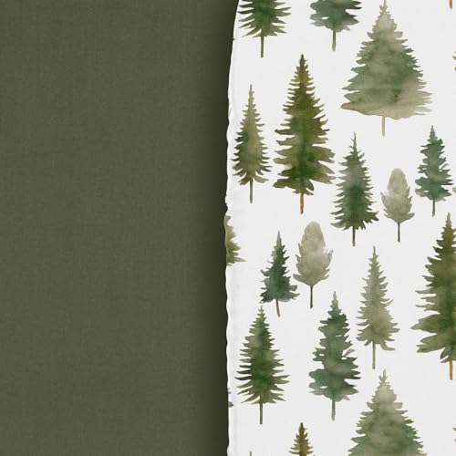 Image of Sweet Jojo Designs 2-Piece Baby Bassinet Sheets Set (Sage Green Woodland) for Girls /Boys, Infant Newborn Nursery, Oval, Rectangle & Hourglass Mattress (Solid Hunter & Forest Themed, Nature, Pine Tree)