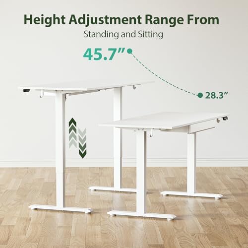 Image of Agilestic Electric Standing Desk with Drawers, 47.8 x 24 Inches Height Adjustable Desk, Stand up Computer Table with Memory Preset, for Work Office Home, Integrated Drawers-White