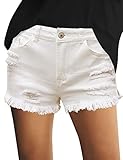 luvamia Women's Casual Mid Rise Denim Shorts Stretchy Ripped Frayed Raw Hem Hot Jean Shorts White Size X-Large US (16-18)
