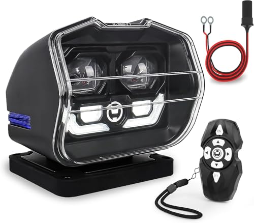 MOVOTOR LED Search Light Wireless Remote Control 360° Rotating Boat Search light with Strong Magnetic Base&Permanent Mount Automatic Auto Search LED Spot Light for Truck Boat Marine Camping Fishing